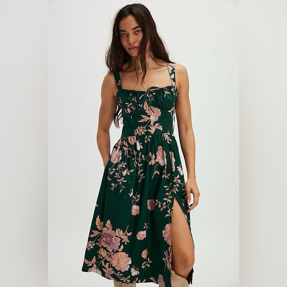Like New Free People Laters Baby Midi Dress - Green Floral